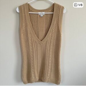 Talbots Vintage Cable Knit Sweater Vest Deep V-Neck Sleeveless Cotton Cashmere S